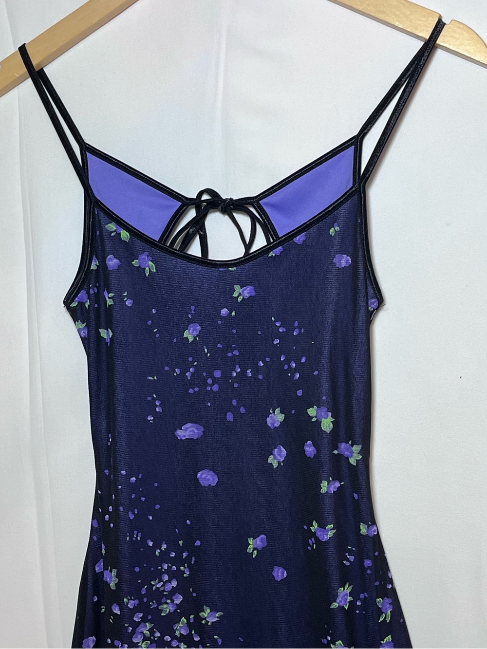 Vntg Currants Purple Floral Satin Lined Slip Dress S Backless Y2K Edgy Fairycore - Picture 3 of 10